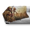 thumbnail image 3 of Bicycle Soft Flannel Fleece Blanket, Classic Retro Style Bike in Sepia Tones Romantic Sunset Rural View Picture, Cozy Plush for Indoor and Outdoor Use, 70" x 90", Red Orange Yellow, by Ambesonne, 3 of 6