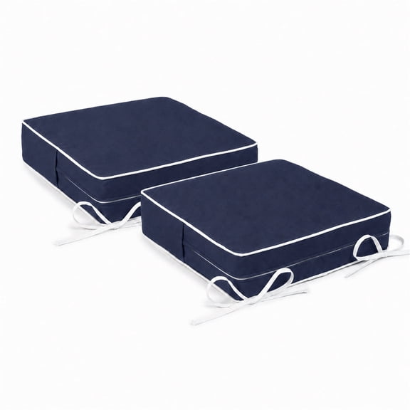 ROFIEJOX Outdoor Chair Cushions Set of 2, 19 x 19 x 3 Inch Water-Repellent Patio Seat Cushions with High-Resilience Foam, White Piping and Ties, Blue