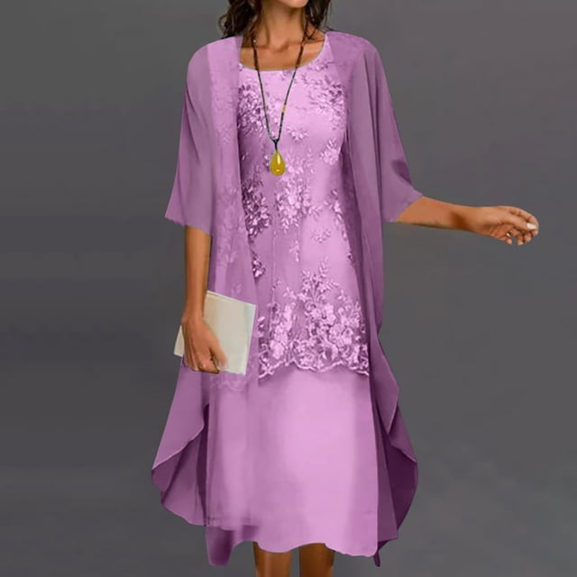 CHOK Ensemble Deux Pièces pour Femmes Robe Midi à Imprimé Floral avec Cardigan en Mousseline Sans Manches Grande Taille Robes d'Invitée de Mariage Robes de la Mère de la Mariée 2022