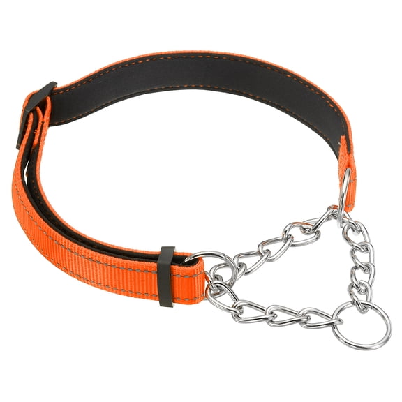 Uxcell Dog Chain Collars, No Pull Dog Collar Adjustable Reflective Nylon with Alloy Steel Chain, (L-24 Inch, Orange)