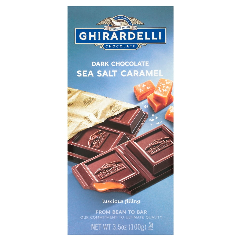 GHIRARDELLI Dark Chocolate Bar with Sea Salt Caramel Filling, 3.5 Oz