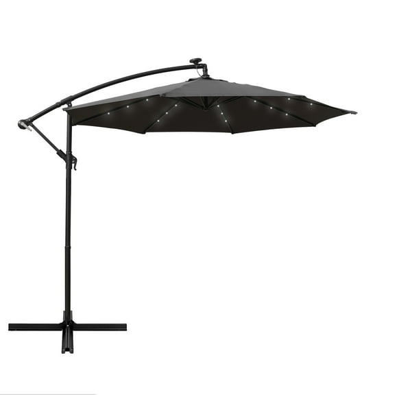 Patio Umbrella 10ft Offset Cantilever Outdoor Hanging Solar LED Umbrella