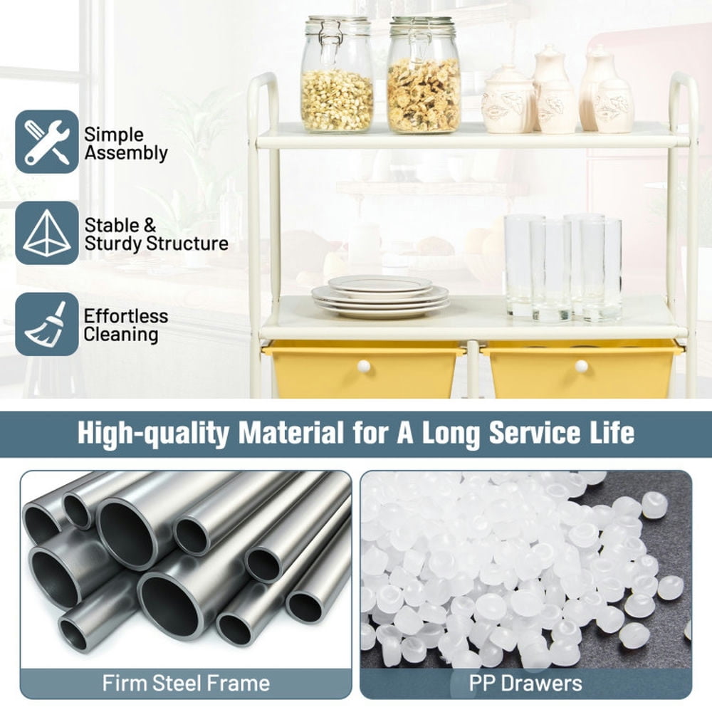 Demi Bonn 4 Drawers Shelves Rolling Storage Cart Rack with 4 Universal Casters, Yellow & Gray