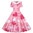 thumbnail image 4 of Girls' Valentine's Day Dress Printed Peter Pan Collar Retro Dress Short Sleeve Cute Dance Dress for Romantic Celebrations (5-14 Years), 4 of 6