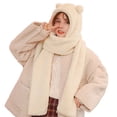 thumbnail image 1 of Opolski Women Winter Warm Plush Solid Color Bear Ear Design Scarf Hat Cap Earflap Set, 1 of 8
