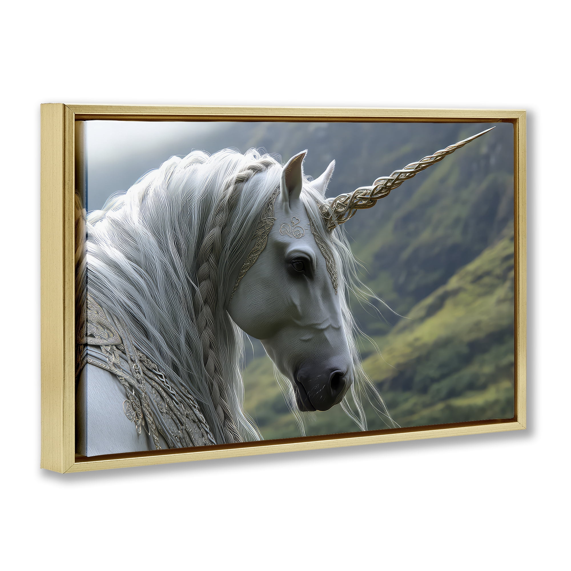Stupell Industries Celtic Unicorn Braided Mane Gold Framed Floater Canvas Wall Art, design by The Wands Want