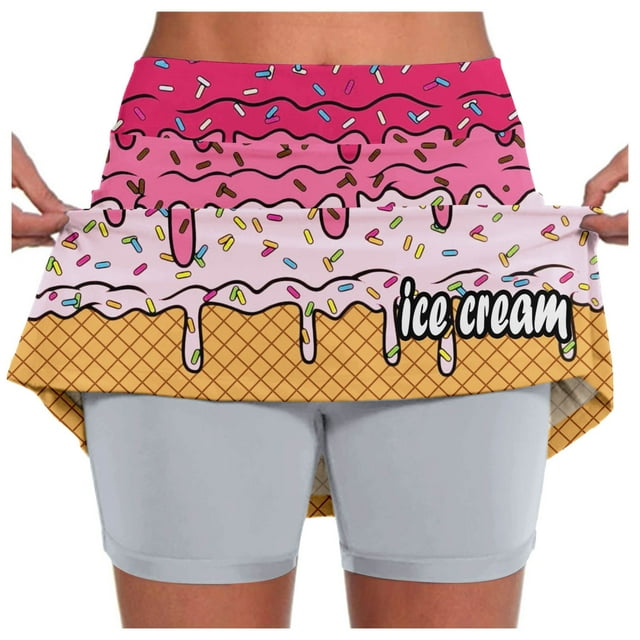 SHIXIAOO Summer Women's Casual Mid Rise Skirt with Pockets Featuring Ice Print for Stylish Everyday Wear Rip Skirts Mini Skirt for Women Casual Summer