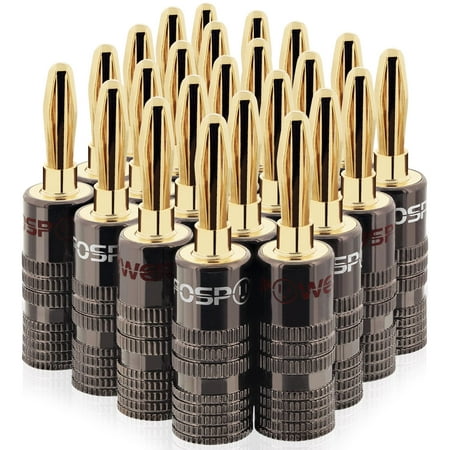 Dual Wall Plate - Banana Plugs 12 Pairs / 24 pcs, FosPower 24K Gold Plated Dual Screws Jack Speaker Banana Connectors for Speaker Wire, Wall Plate & More