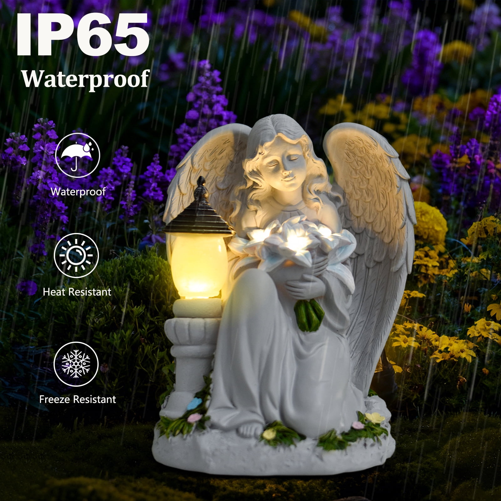 Solar Angel Garden Statue Outdoor, Praying Angel Statues Solar Figurine Lights Outdoor Waterproof, Resin Angel Sculpture for Garden Yard Lawn Grave Cemetery Decor, Angel Gift for Mom Grandma Women