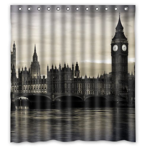 Waterproof Polyester Fabric Big Ben London Street View Shower Curtain Bathroom 