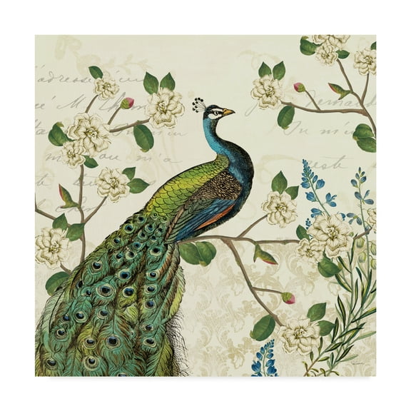 Trademark Fine Art 'Peacock Arbor I Ivory Sq' Canvas Art by Sue Schlabach