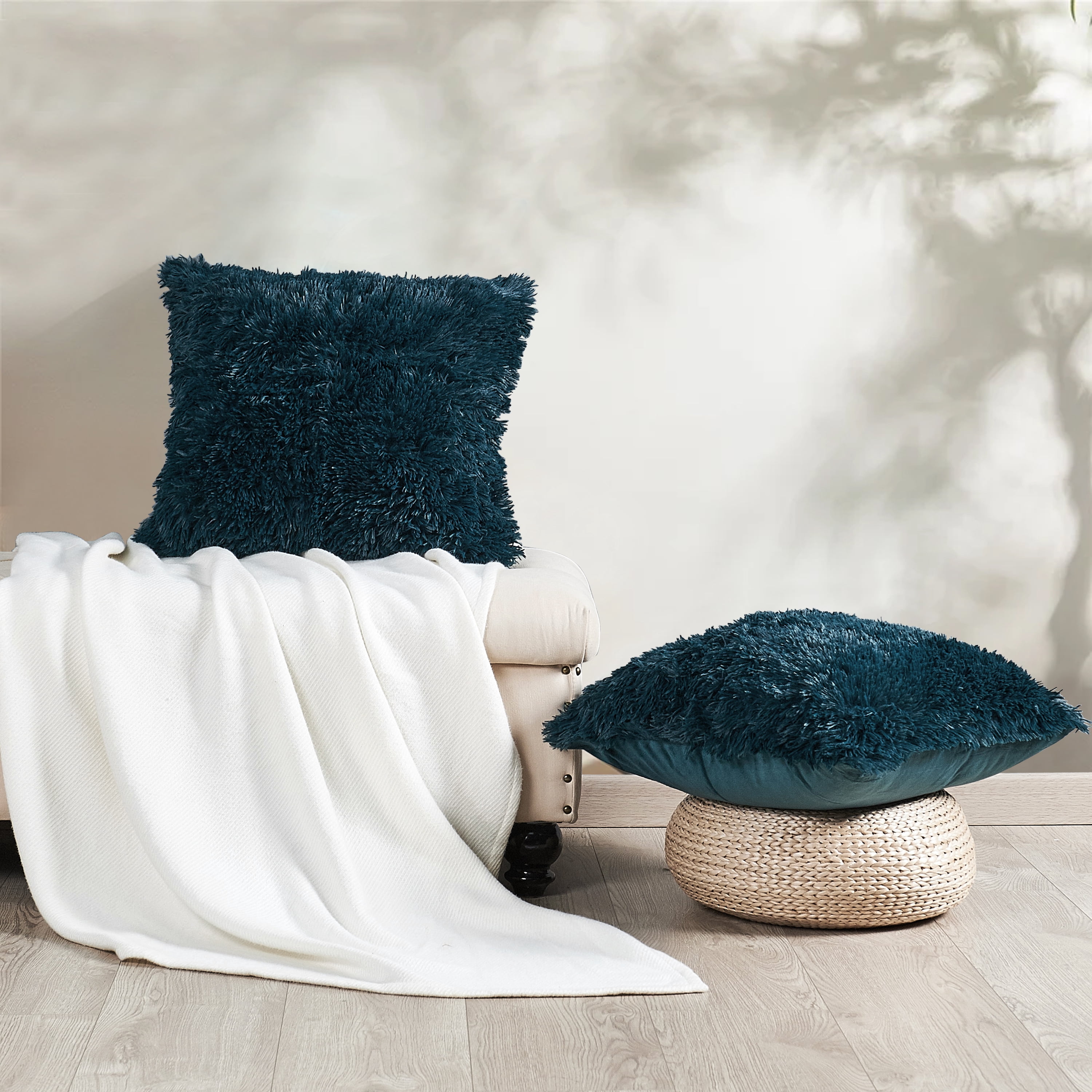 Home Soft Things Shaggy Throw & Pillow Cover 3 Piece Combo - Teal - 60" x 80"/20" x 20"