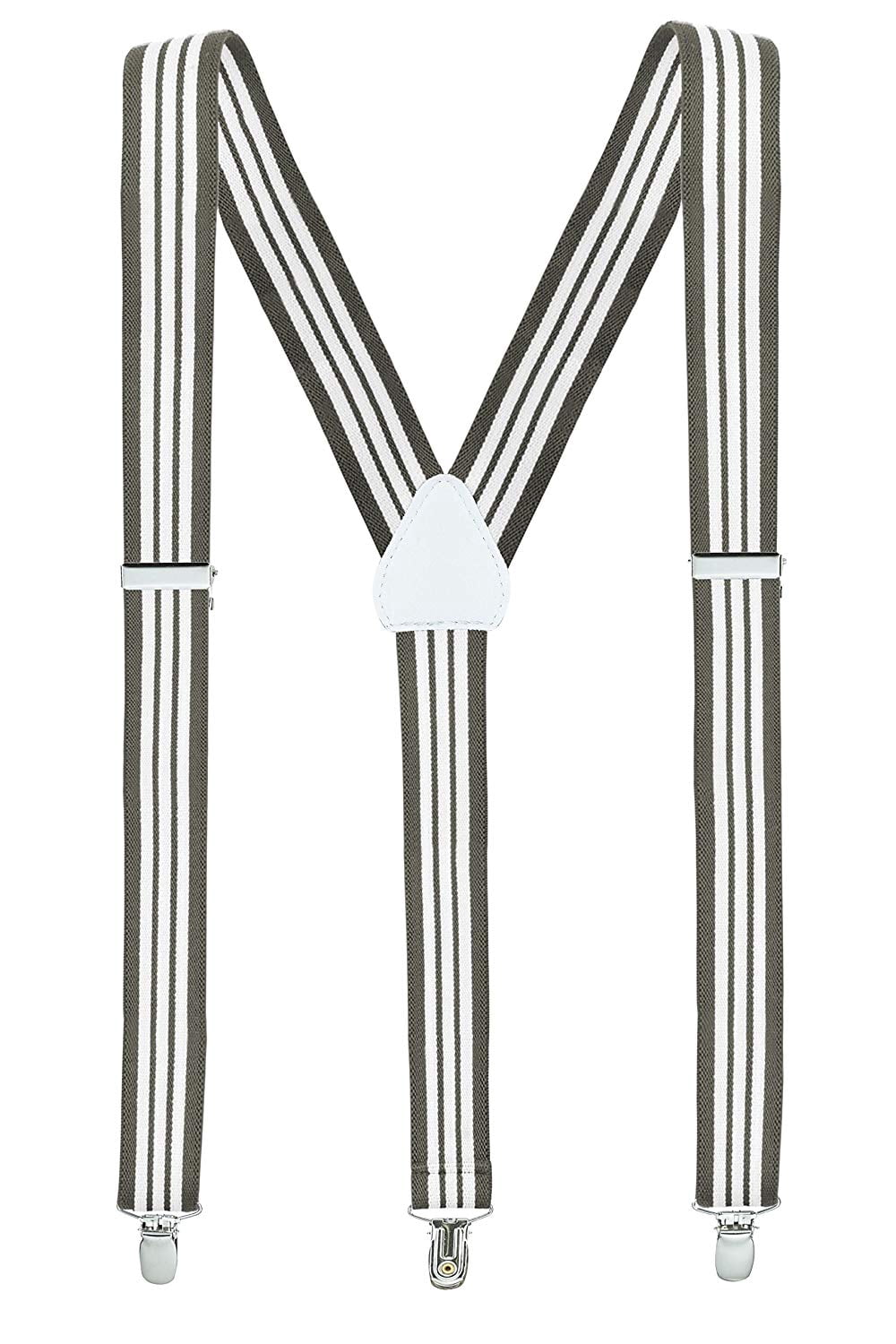 Hold’em 1" Teens & Men Suspender and Bow Tie Set Pre-Tied Bow Tie - Striped Grey and White