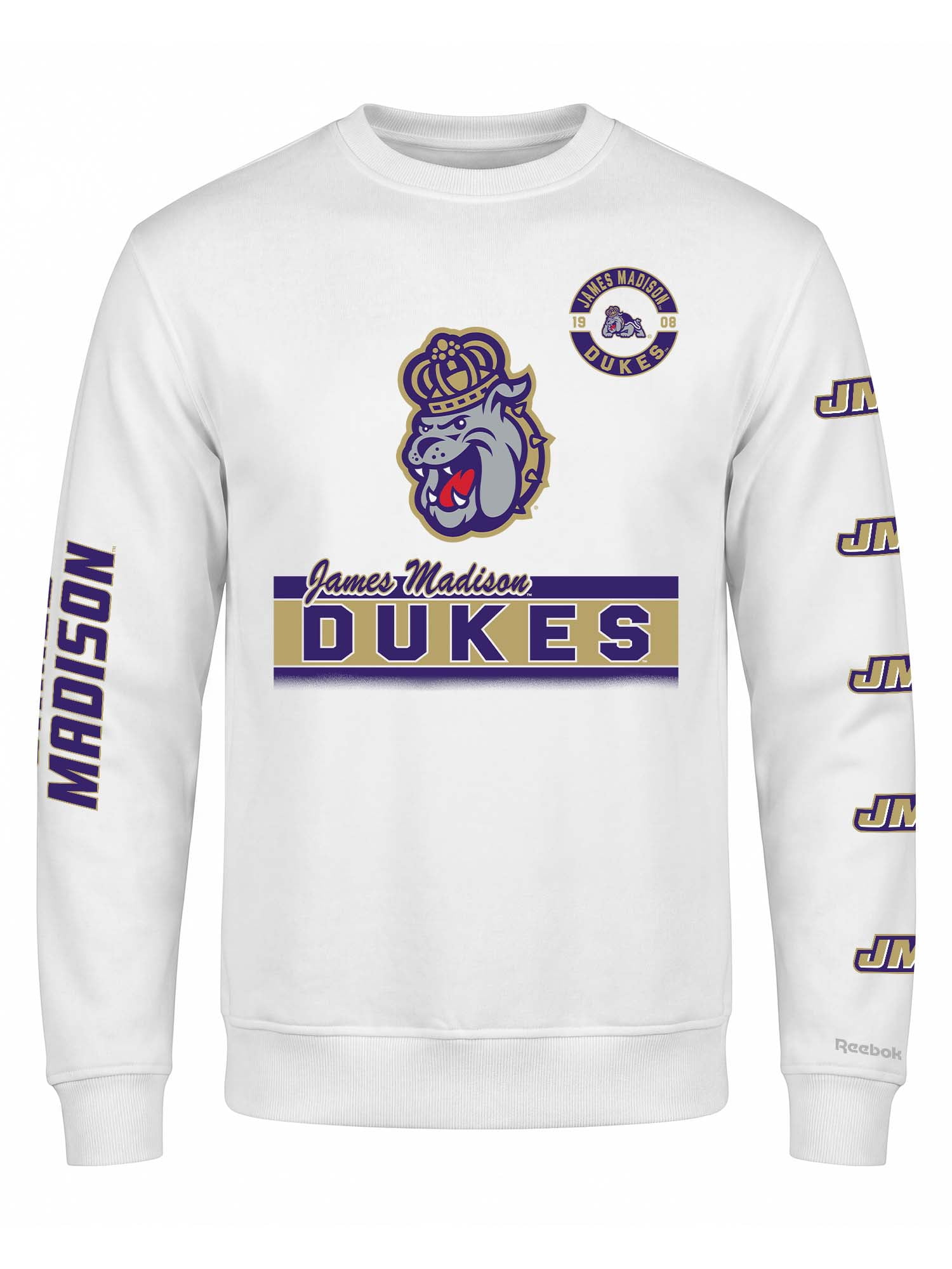 James Madison Dukes Reebok Mens White Crew Sweatshirt