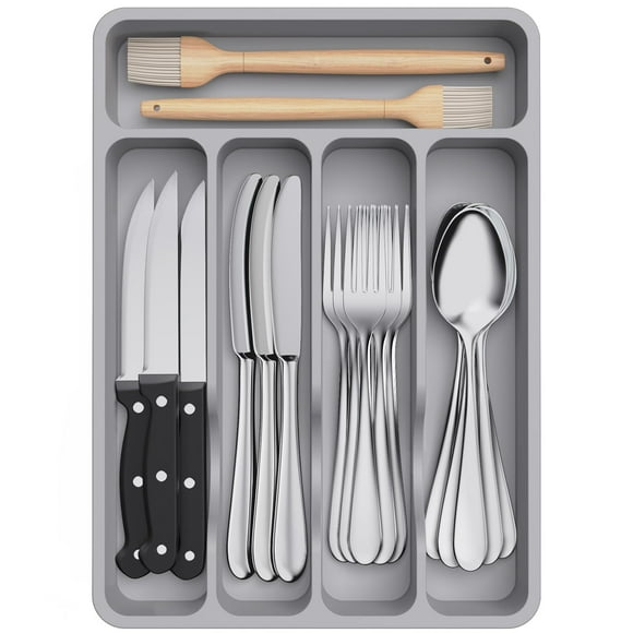 Bandeja organizadora de cajones Lifewit Silverware con 5 compartimentos, color gris