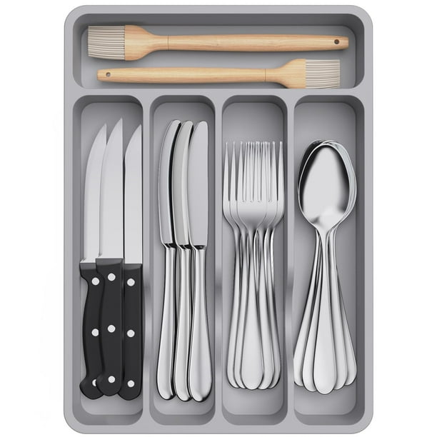 Bandeja organizadora de cajones Lifewit Silverware con 5 compartimentos, color gris