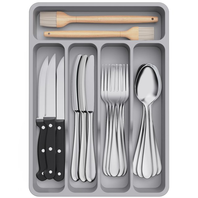 Bandeja organizadora de cajones Lifewit Silverware con 5 compartimentos, color gris