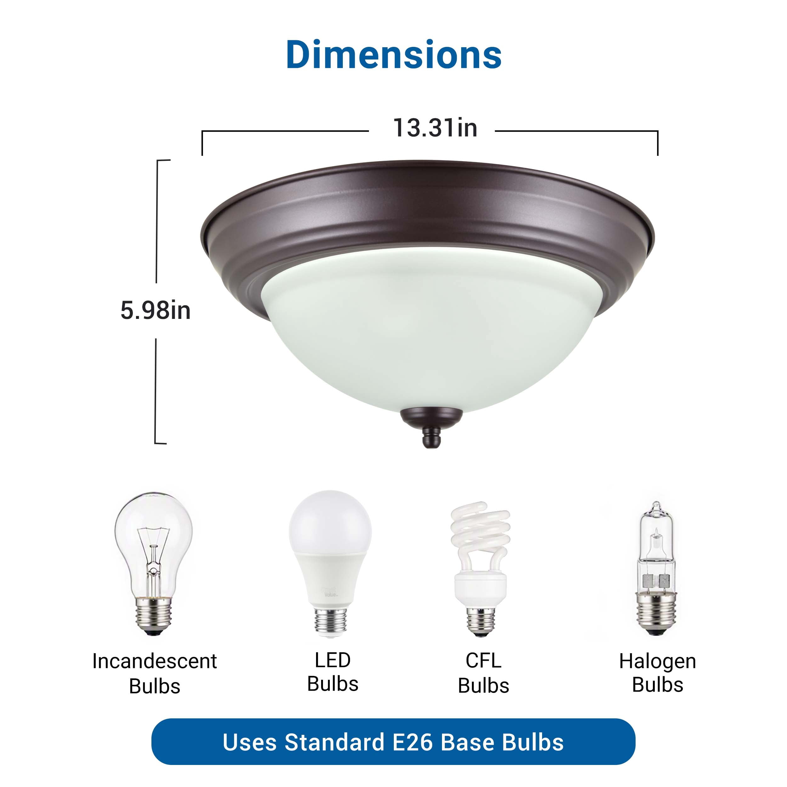Mainstays 13.31 in Flush Mount Ceiling Light, Bronze Finish, Bulb Not Included