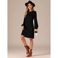 thumbnail image 4 of DARING DIVA Elegant Long Sleeve Textured Crew Neck Casual Dress L Black, 4 of 6