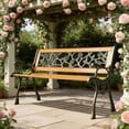 thumbnail image 2 of Ktaxon 49" Patio Furniture Rose Style Park Hardwood Bench Bronze, Wooden Bench, Outdoor Bench for Garden, Entrance, Lawn, Park, 2 of 10