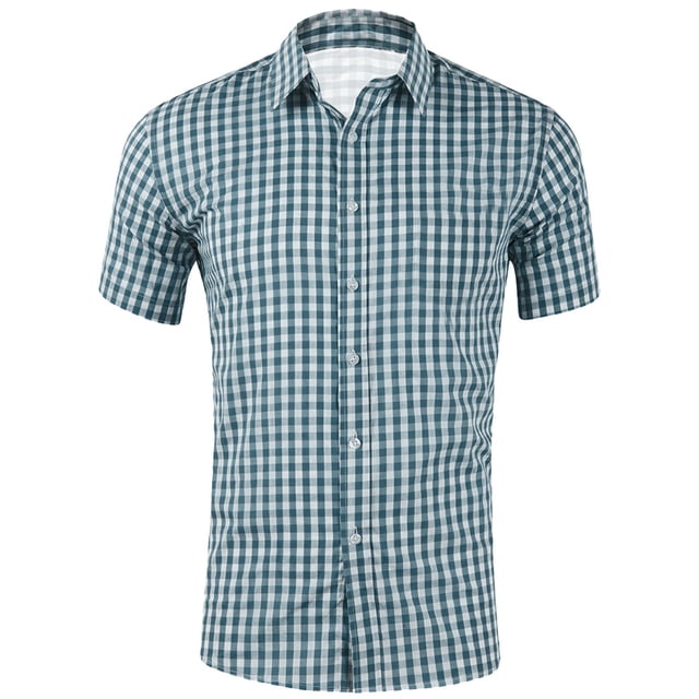 Camisas De Compresion Camisa de manga corta con solapa y hebilla de bolsillo a cuadros con impresión digital 3D para hombre (AG, L)