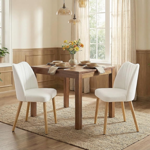 2PC Wooden Dining Chairs, Dining Room Chairs with Wood Legs, Upholstered Modern Fabric Kitchen Chairs with Back for Kitchen/Restaurant