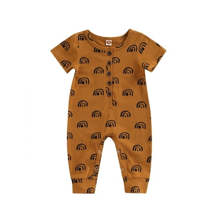 

ZIYIXIN Newborn Baby Boy Girl Romper Short Sleeve Rainbow Print One Pieces Jumpsuit Casual Summer Clothes Brown 12-18 Months