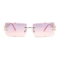 thumbnail image 2 of Luxury Jewel Large Chain Link Arm Rimless Rectangle Designer Sunglasses Gold - Purple Blue, 2 of 4