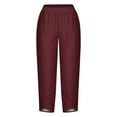 thumbnail image 3 of WIZUTIZ Palazzo Pants for Women Casual Oversized Stylish Loose Wide Leg Slacks Pants Spandex Elastic High Rise Summer Pants Solid Asymmetrical Cropped Beach Pants Gym Graduation Red, 3 of 4