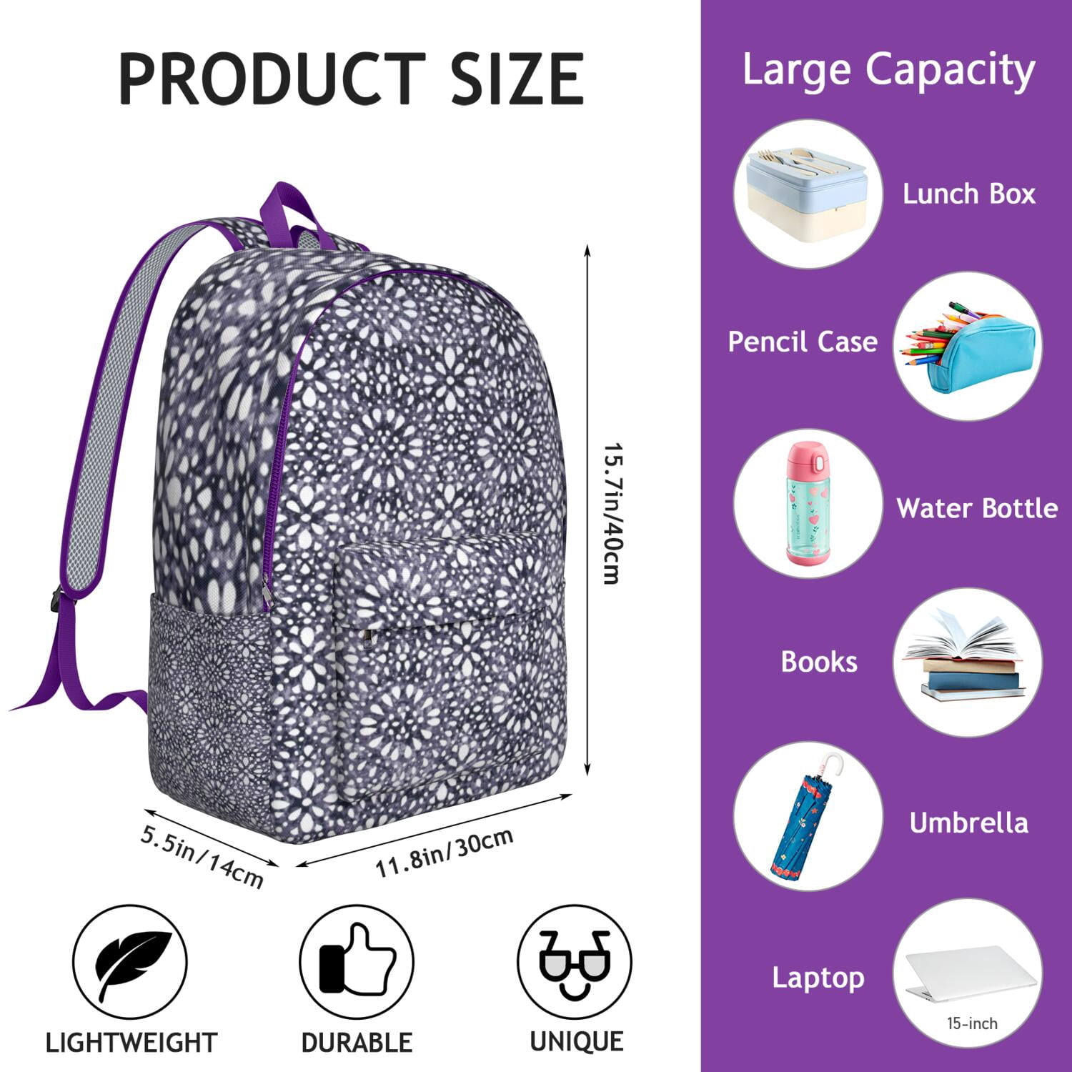 Bohemian Style Travel Backpack for Women, Durable Laptop Daypack with Colorful Tribal Print and Multi-Pocket Design