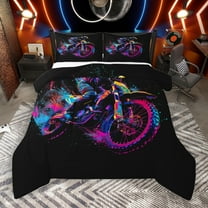 Manfei Motorcycle Motor Biker Queen Comforter Set,Extreme Speed Sport Bedding Sets,Watercolor Splash Ink Bedding Comforter Set For Children,Luxury Bedroom Decor Reversible,3pcs