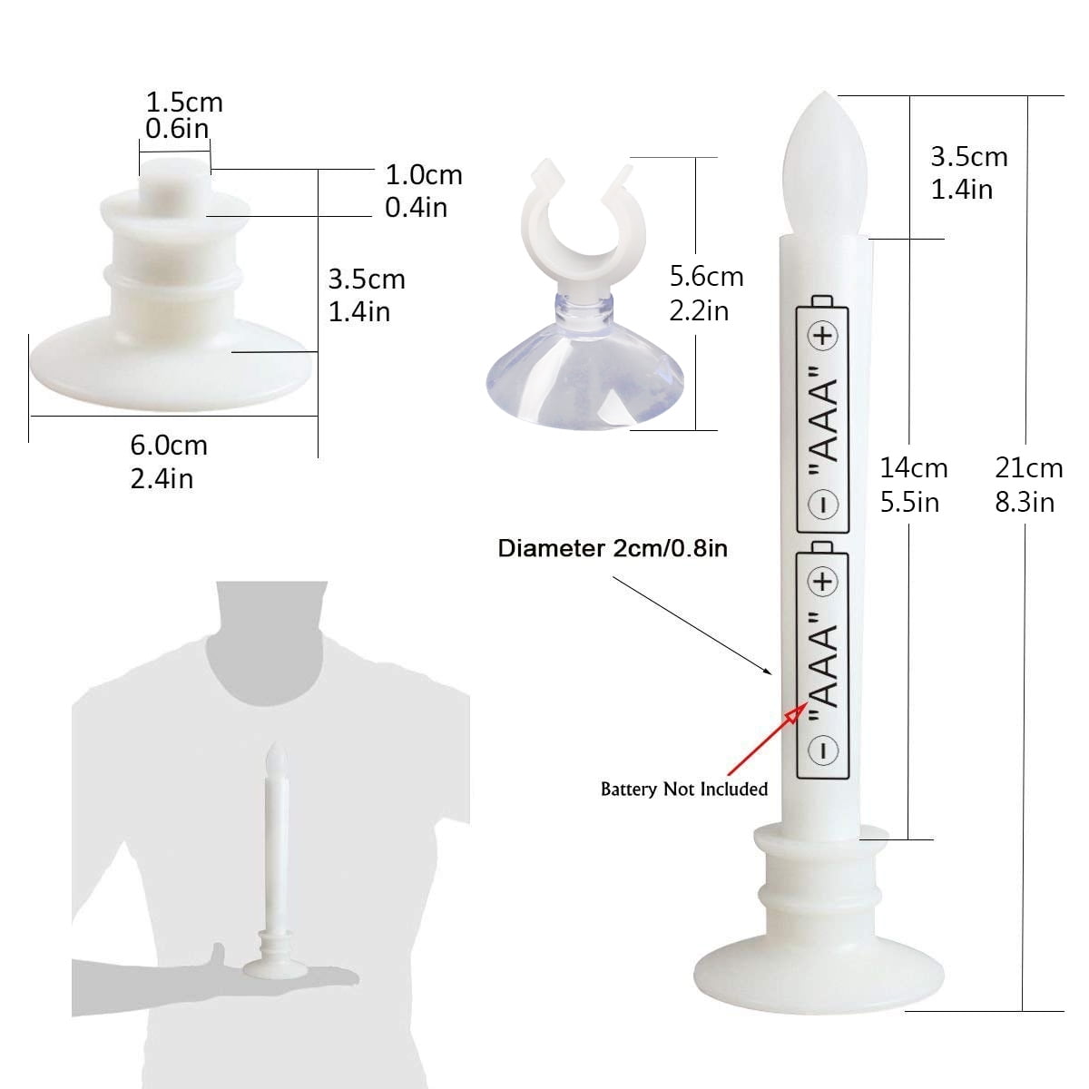 10 Pack Window Candles, Remote Controlled,White Holders,LED Flickering,Timer,Suction Cups Flameless for Christmas Decorations