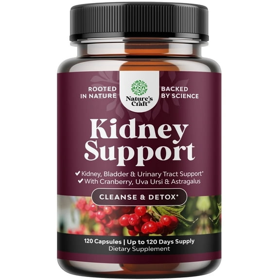 Kidney Support Cranberry Supplement for Women and Men - High Strength Kidney Cleanse Detox & Repair Formula with Stinging Nettle and Astragalus for Kidney and Bladder Health - Non-GMO Halal and Vegan