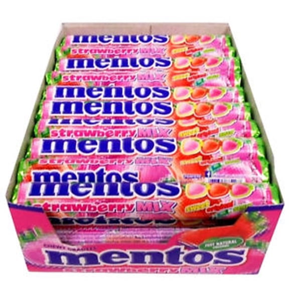 Mentos Strawberry Mix Chewy Candy Rolls – 40 Count Display Box, 37g Packs, Assorted Strawberry Flavors
