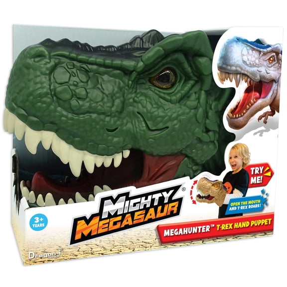 Dragon-i: Mighty Megasaur - Megahunter T-Rex Hand Puppet - Green - Open & Close The Mouth, Roaring Sounds, Light-Up Eyes, Realistic Dino Head, Kids 3