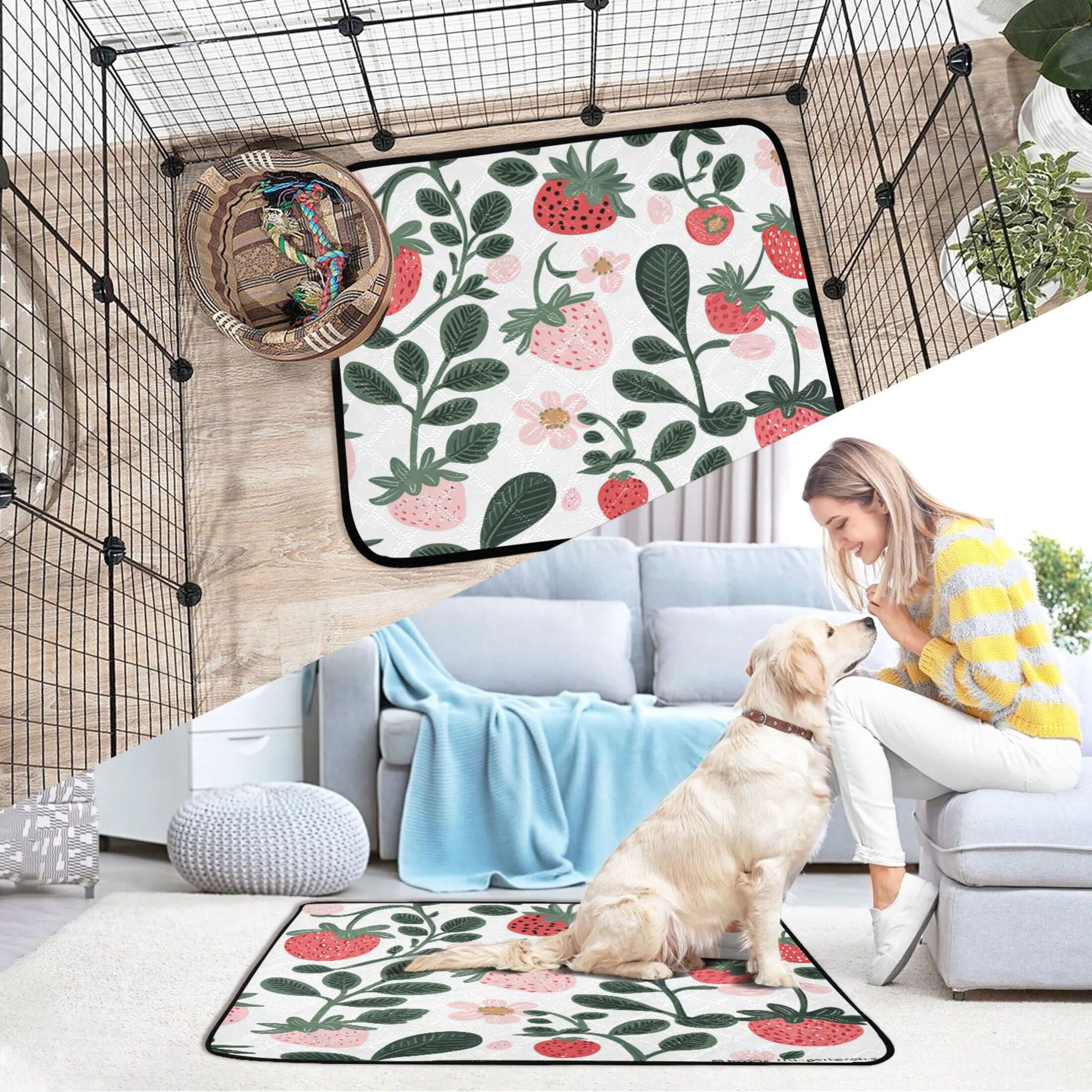 Qxltty A Seamless Pattern with Cute Strawberries Cat litter Pads Pet Set of 3 Diaper Mats Center Anti-leakage Layer Absorbent Soft and Comfortable