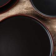مجموعة أواني طعام RichMount Mercury Stoneware، 12 قطعة، أسود غير لامع