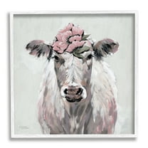 Stupell Industries Cow Cattle Flower Blossom Botanical Painterly Illustration , 24 x 24, Design by Michele Norman