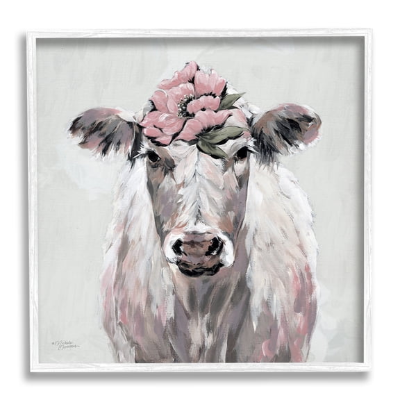 Stupell Industries Cow Cattle Flower Blossom Botanical Painterly Illustration , 24 x 24, Design by Michele Norman