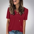 thumbnail image 2 of Tops de Color Sólido para las Mujeres, Botón de Cuello en V de Manga Corta, Top de Moda Casual para las Mujeres, 2 of 9