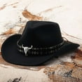 thumbnail image 2 of Wdgfv Western Cowboy Jazz Bowler Hat with Unique Cow Head Embellishment for Ethnic Style Black M, 2 of 5