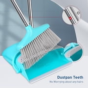 FGY Broom and Dustpan Set with Removable Handle for Indoor and Pet (Blue)
