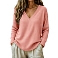 thumbnail image 2 of Kadlawus Long Sleeve Loose V Neck Pullover Women Fall Knit Sweater Cozy Soft Plus Size Tunic Tops for Commute Weekend Travel Holiday Casual Wear, Pink L, 2 of 6