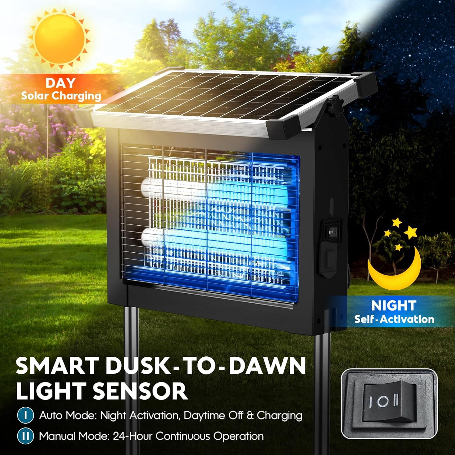 Rossetta Solar Bug Zapper Outdoor, 1 Acre 4500V Waterproof Mosquito Killer for Garden, Patio