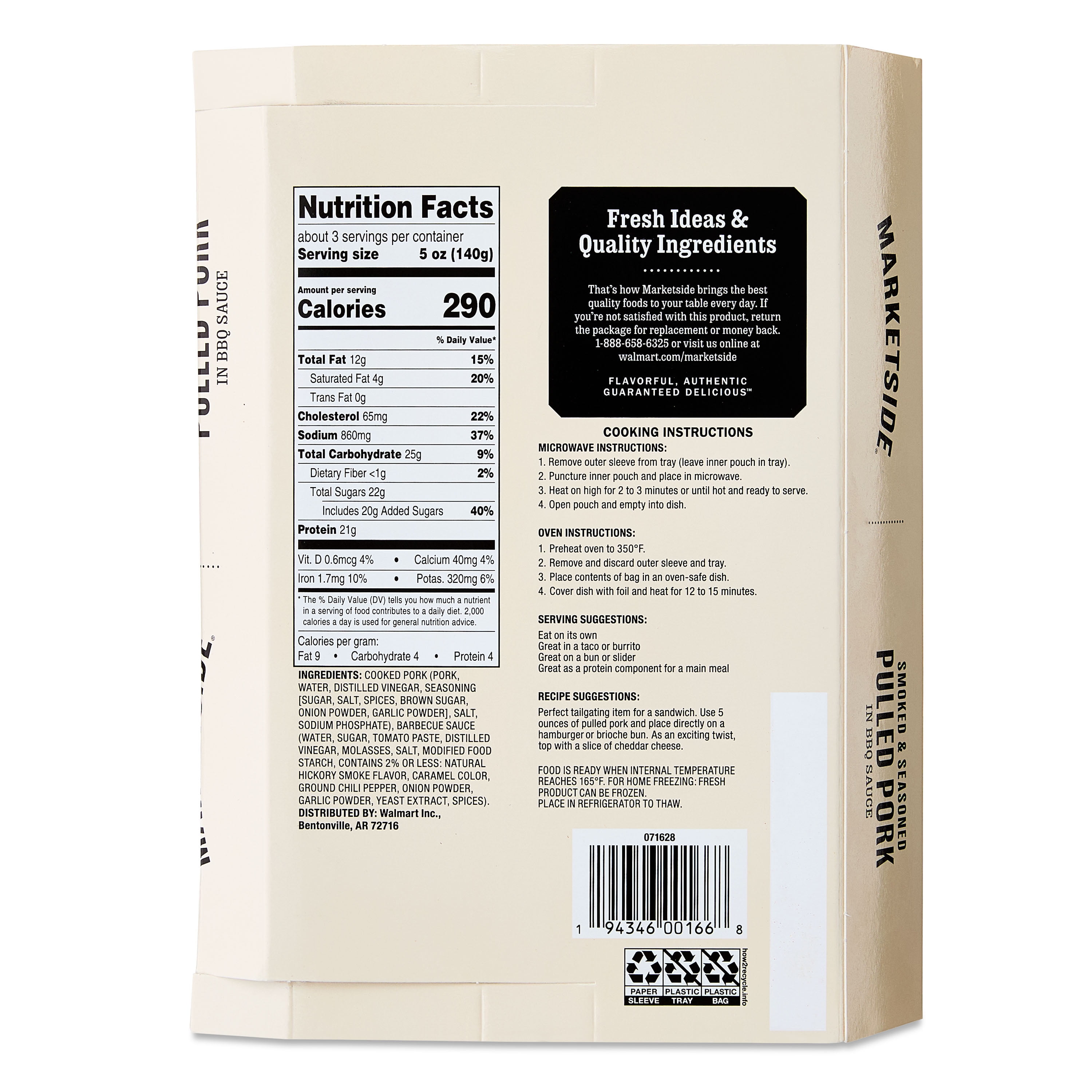 Marketside Ready to Heat Smoked & Seasoned Pulled Pork in BBQ Sauce Packaged Meal, 16 oz