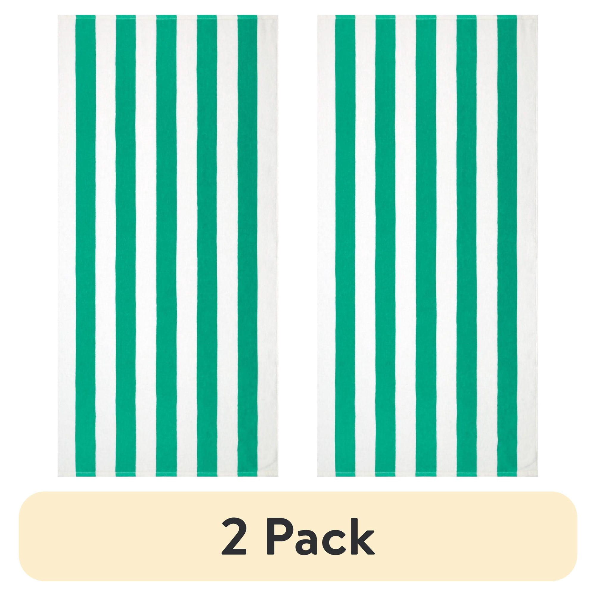 (2 pack) Mainstays Cabana Stripe Beach Towel, 58 in x 28 in, Green