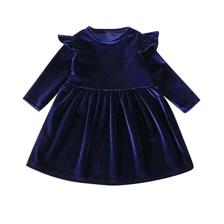 

IMEKIS Christmas Dress for Toddler Velvet Dress Baby Girl Fall Winter Pageant Party Gowns Infant Casual Princess Long Sleeve Wedding Birthday Xmas Holiday Outfit Kids 12-18 Months Navy Blue