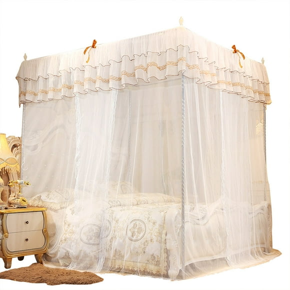 Nimoa Chambre moustiquaire-Luxe Princesse Quatre Coins Poteau lit Rideau à baldaquin moustiquaire literie Blanc(150 * 200 * 200)