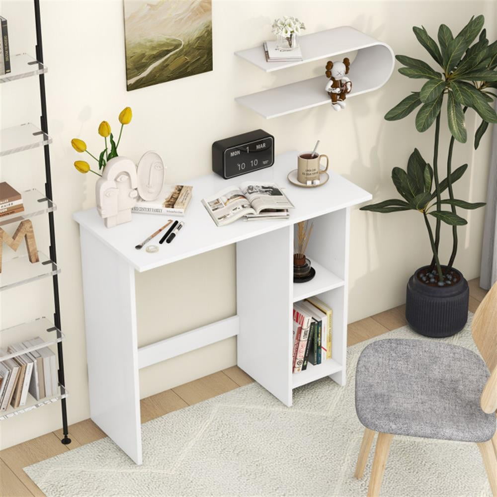 Demi Bonn Small Computer Desk with Storage and Adjustable Shelf, Home Office Desk Study Writing Table, White