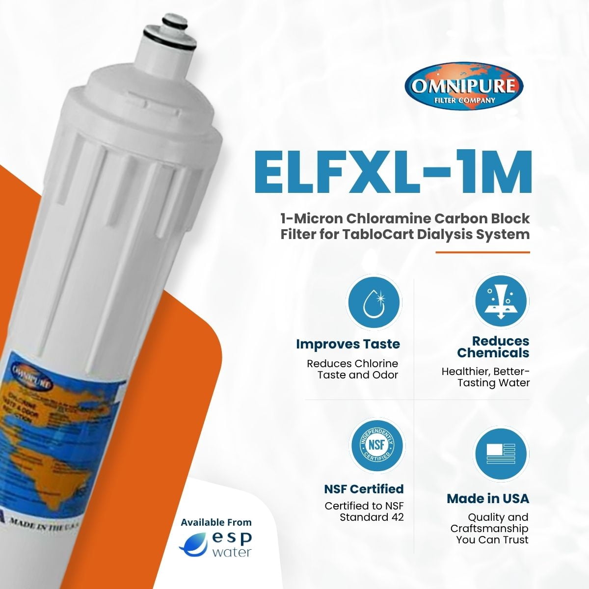Omnipure ELFXL-1M Filter for TabloCart Dialysis System Quick Change Cartridge
